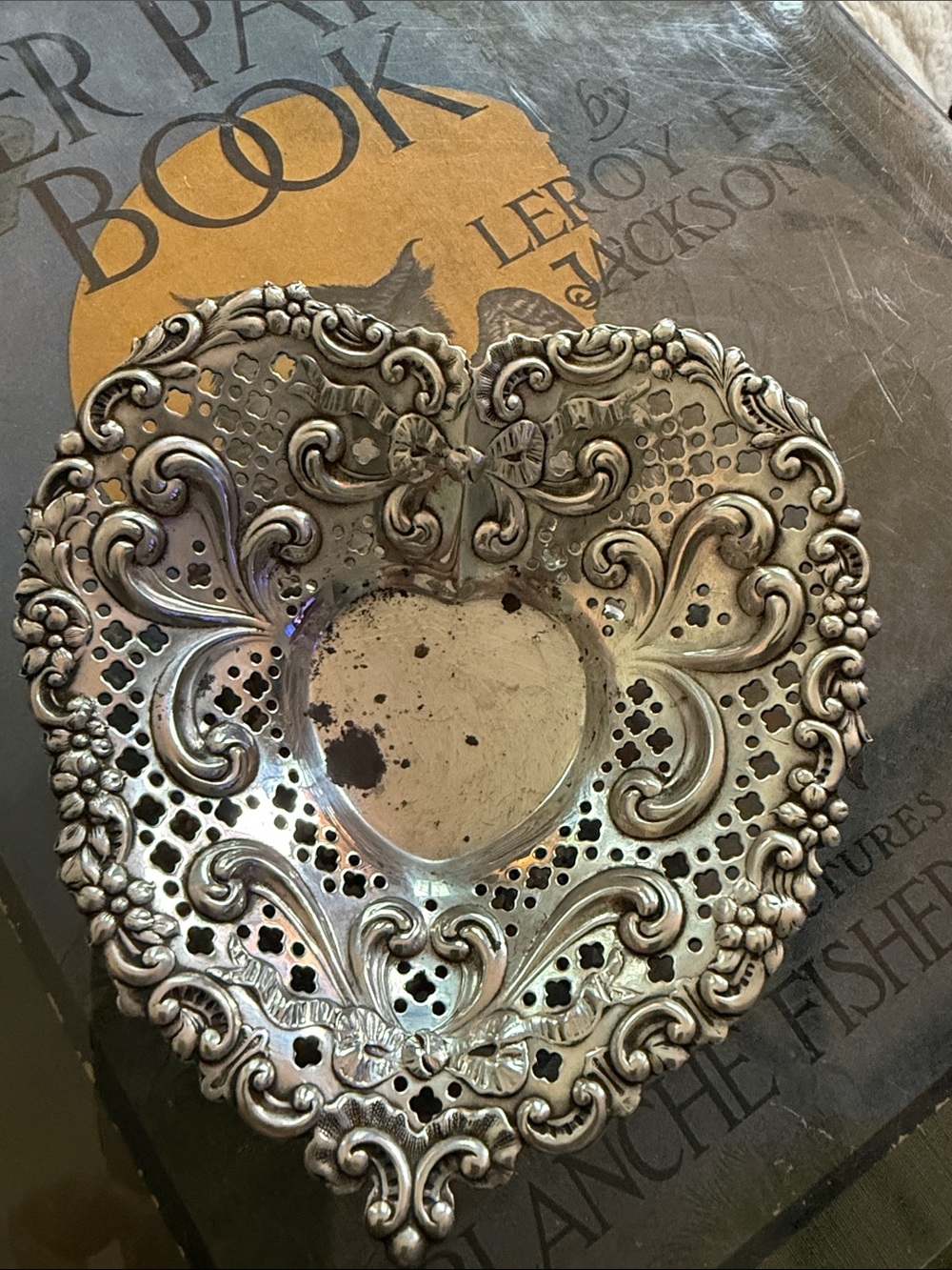 Gorham Sterling Silver Chantilly Heart Dish 966 Antique Pierced Filigree